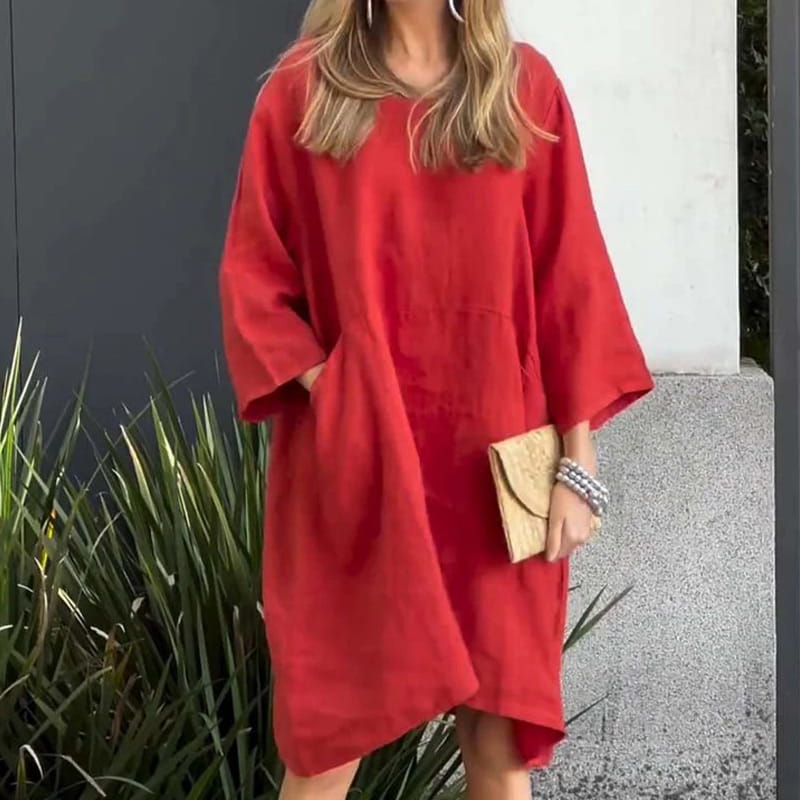 Airy summer dress with a loose fit & practical pocket – Malia-Red-M-Nora Luxe