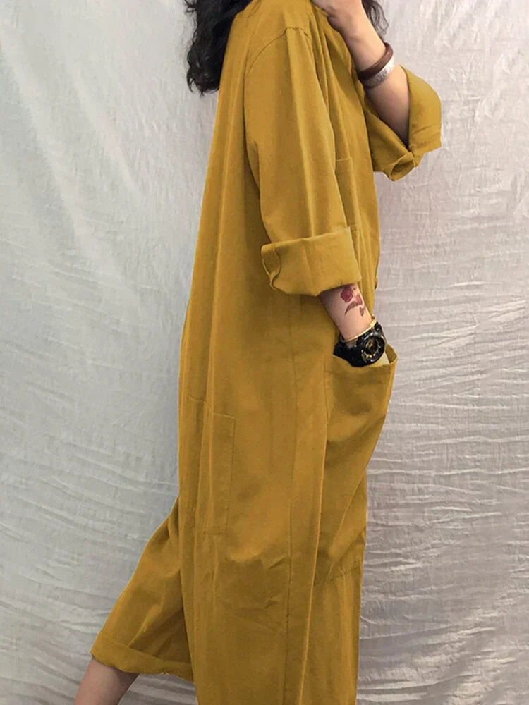 Airy summer jumpsuit with a wide cut for women – Livia-Yellow-S-Nora Luxe