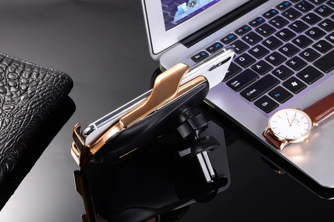 Automatic Phone Holder with Wireless Charger – GripCharge-Silver-The Livary