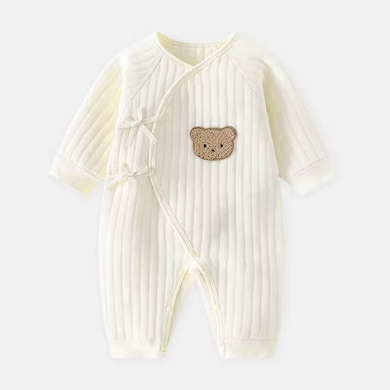 Baby romper with bear - Spring & autumn clothing-Khaki-3 Months-Nora Luxe