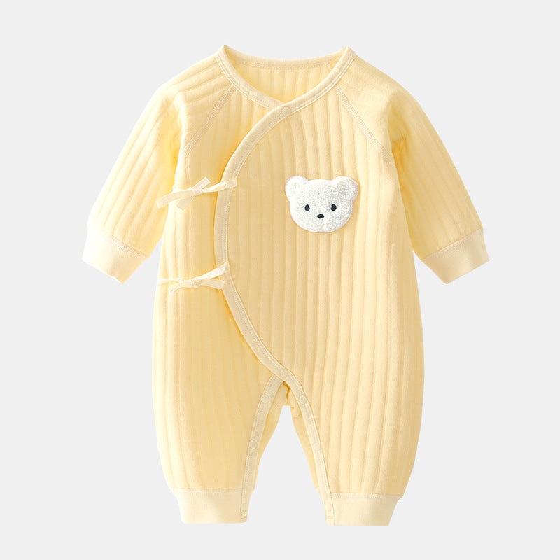 Baby romper with bear - Spring & autumn clothing-Yellow-3 Months-Nora Luxe