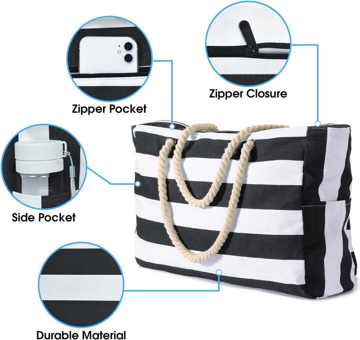 Waterproof Large Tote with Zipped Storage for Work & Play