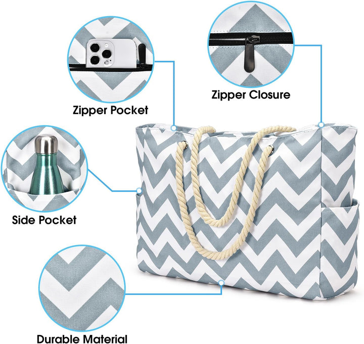 Waterproof Large Tote with Zipped Storage for Work & Play