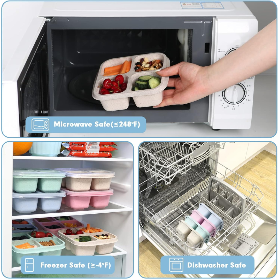 Bento-Style 4-Compartment Meal Prep Boxes (4-Pack) - Bento4You-Nora Luxe