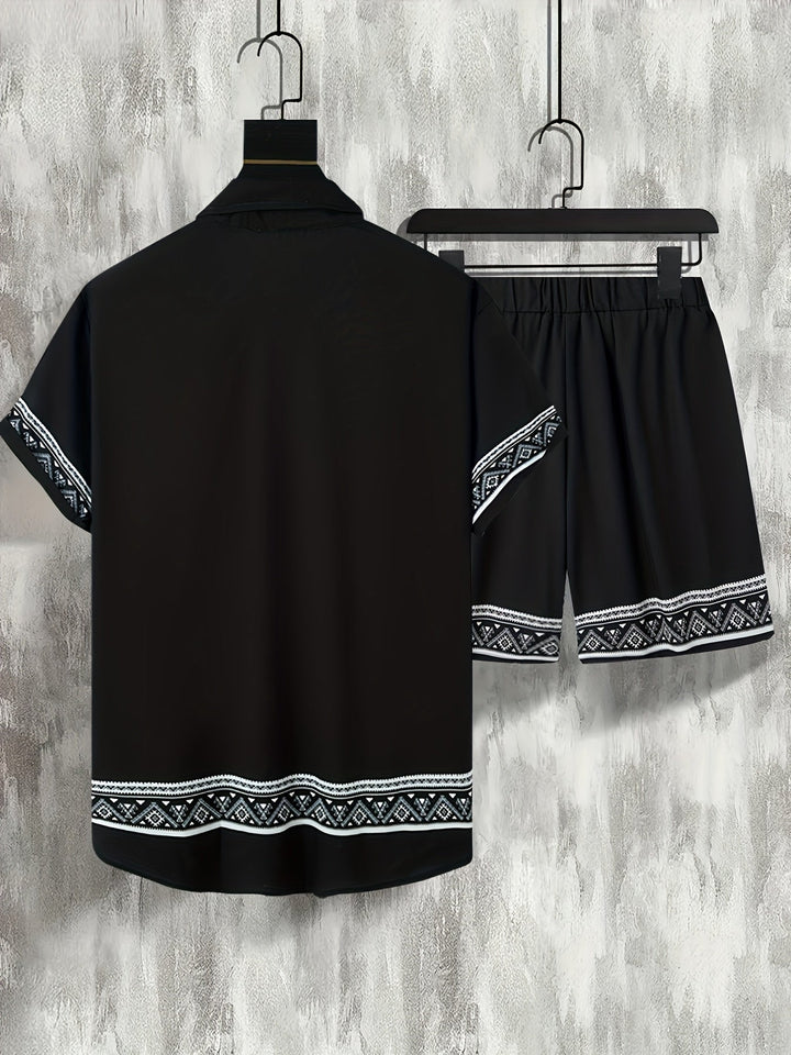 Boho Summer Set Men Two-Piece Shirt and Shorts Relaxed - Malik-Black-M-Nora Luxe