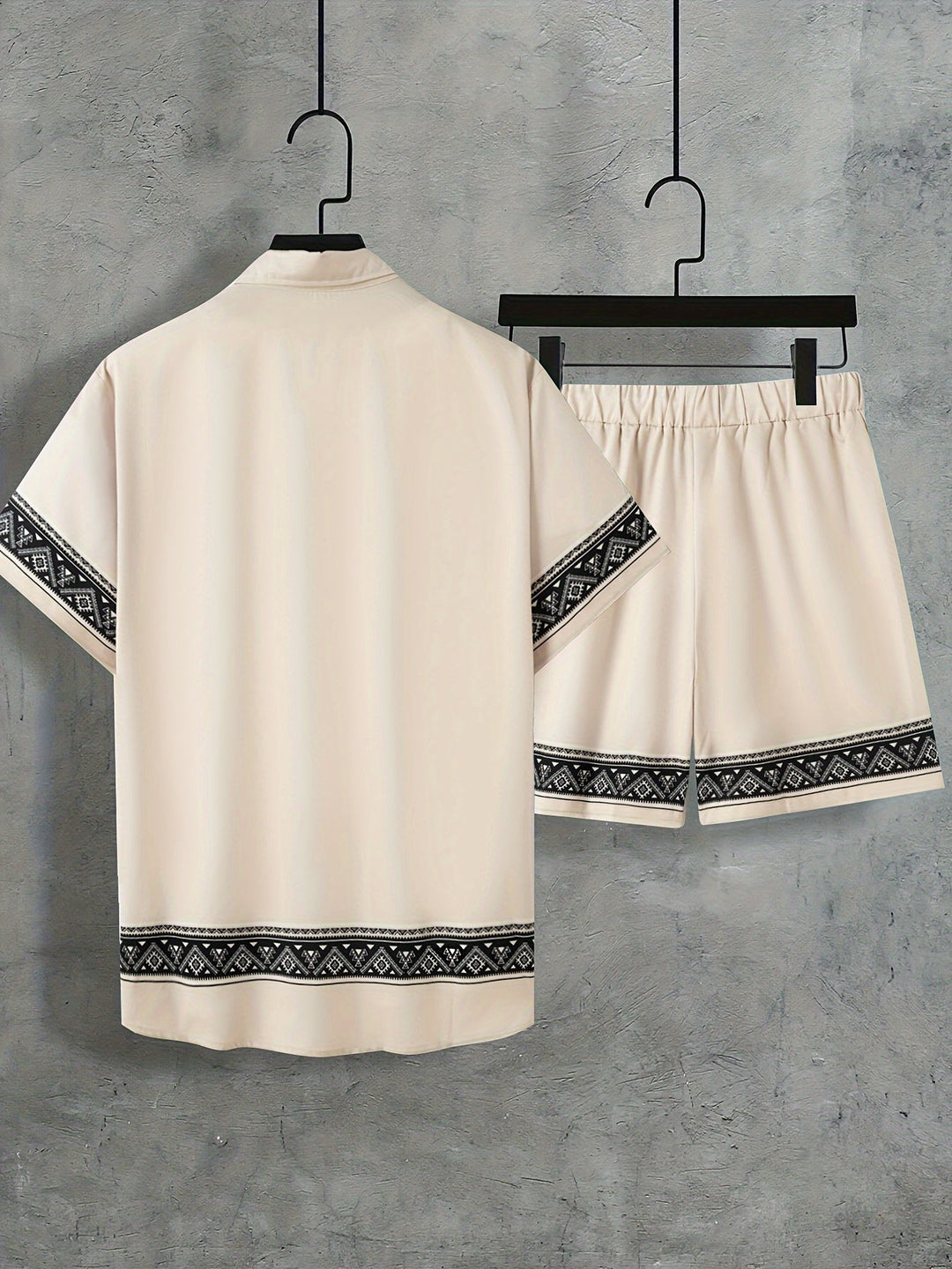 Boho Summer Set Men Two-Piece Shirt and Shorts Relaxed - Malik-Black-M-Nora Luxe