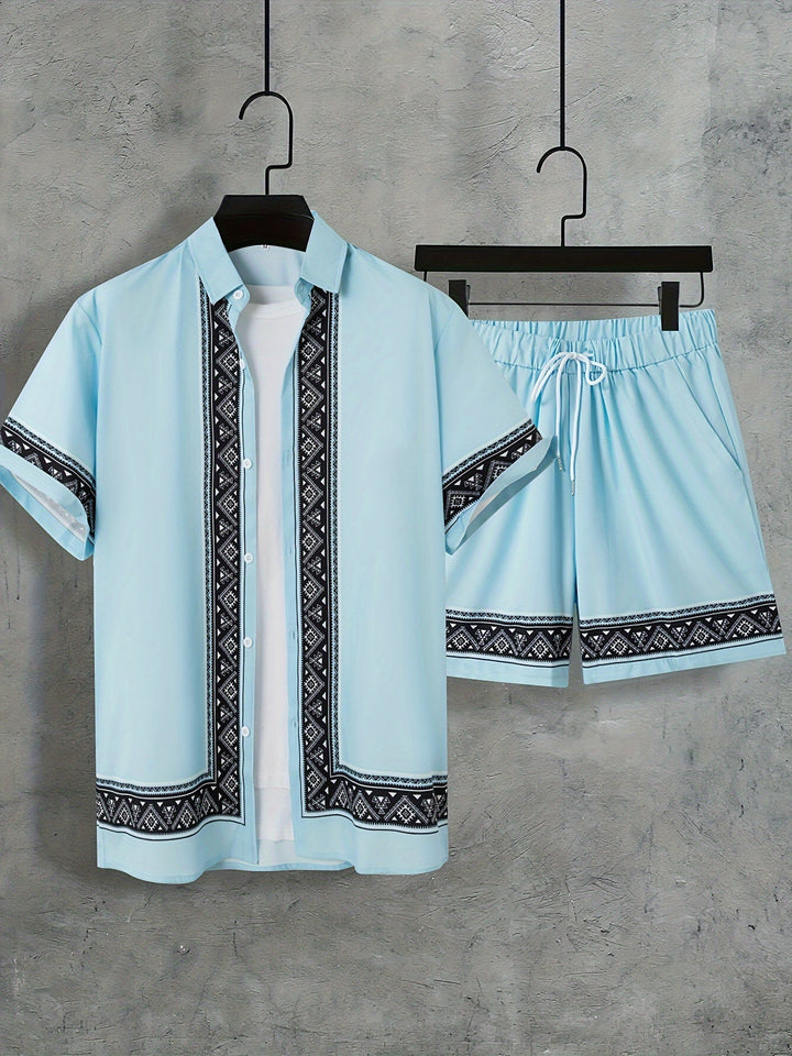 Boho Summer Set Men Two-Piece Shirt and Shorts Relaxed - Malik-Black-M-Nora Luxe
