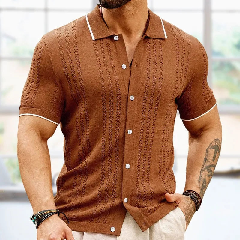 Breathable & Classic Knit Polo Shirt Made of Cotton for Men - Leano-Brown-S-Nora Luxe