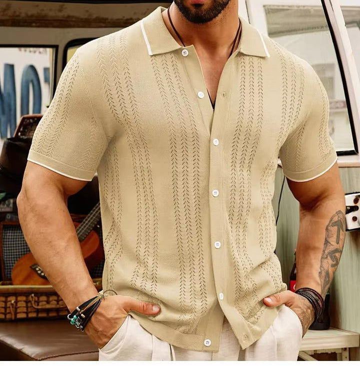 Breathable & Classic Knit Polo Shirt Made of Cotton for Men - Leano-Brown-S-Nora Luxe