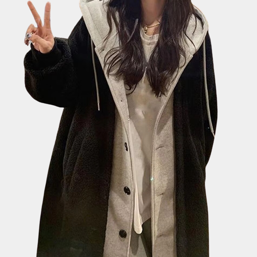 Casual Long Women's Jacket with Hood - Isla-Black-XS-Nora Luxe