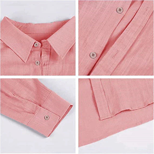 Casual men's linen shirt with long sleeves – Milan-Pink-S-Nora Luxe