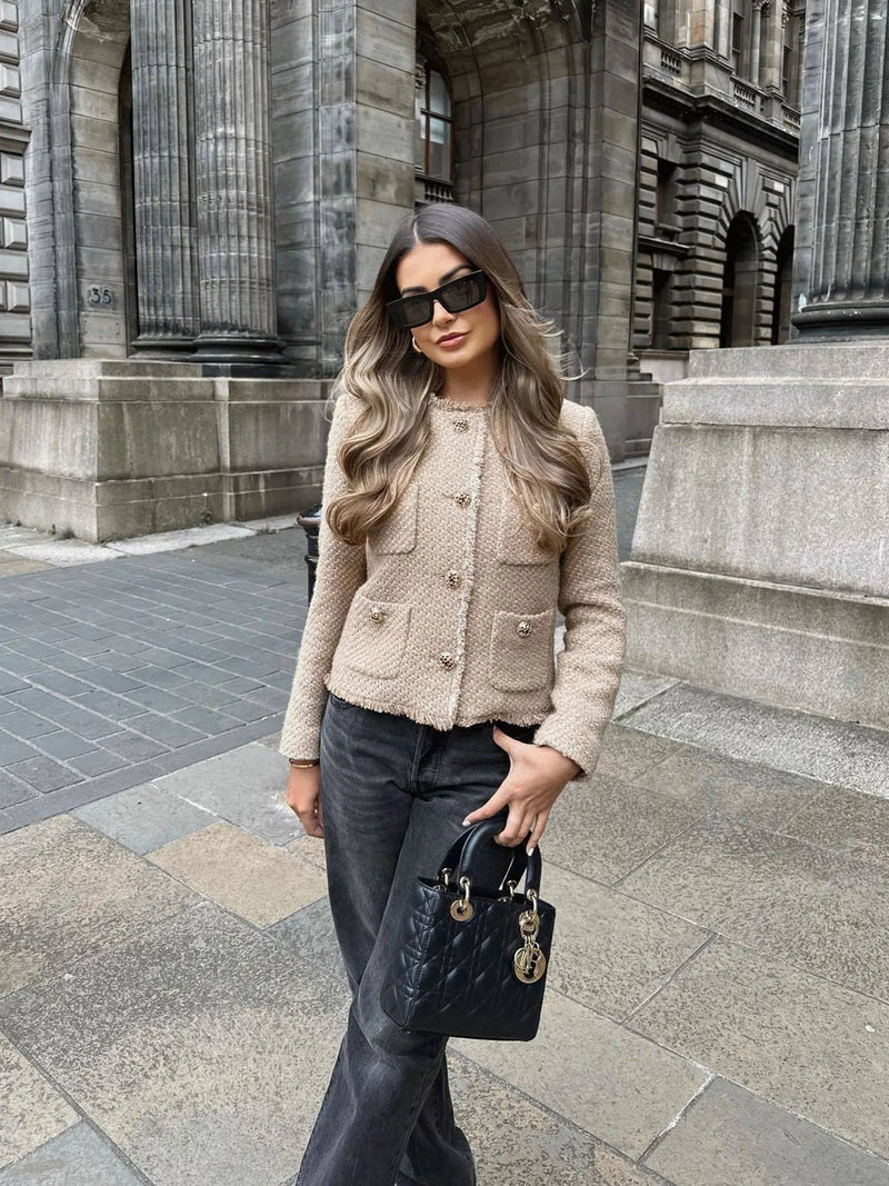 Chic Tweed Jacket with Gold Buttons - Evelyn-XS-Nora Luxe