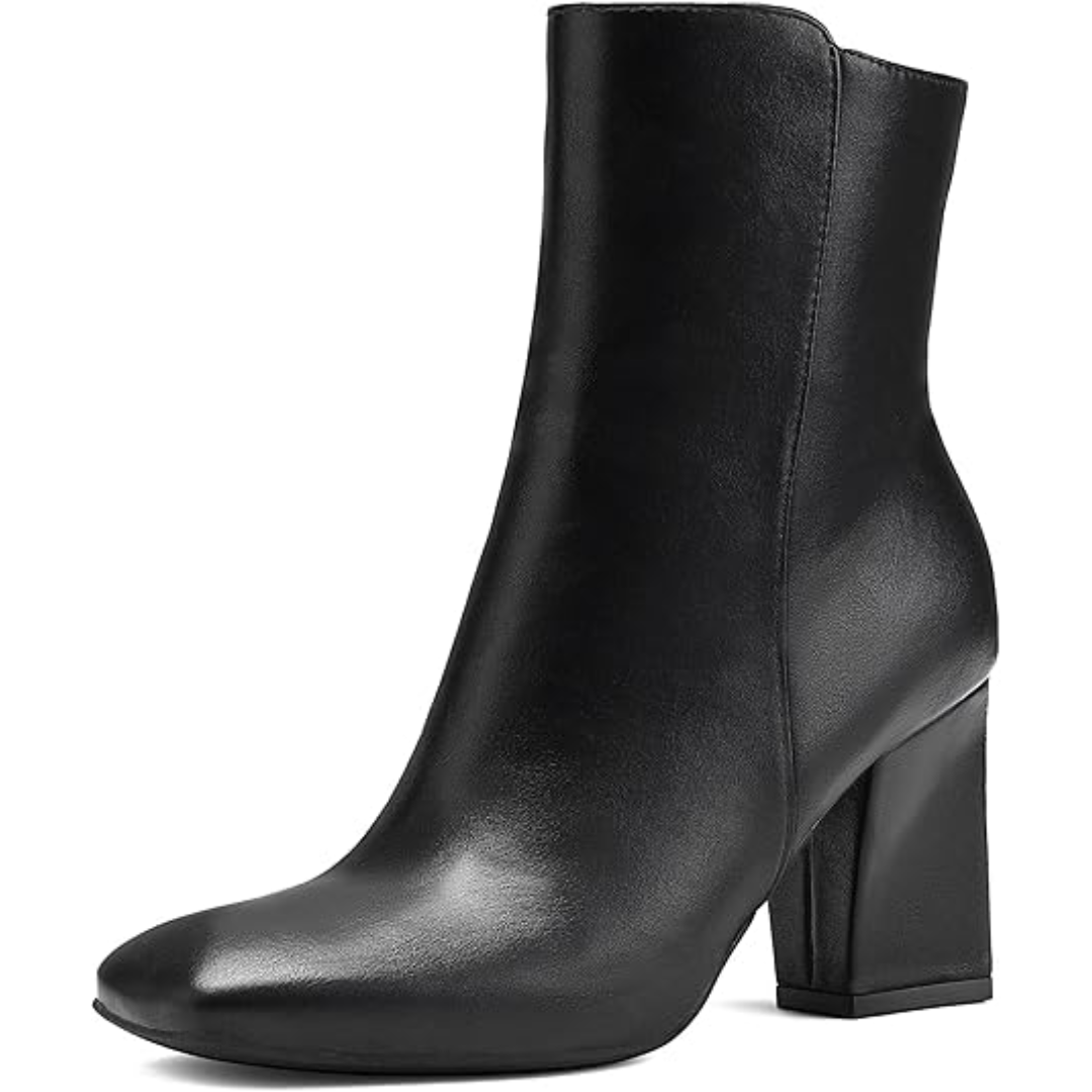 Chunky Block Heel Ankle Boots - Jamie-Black PU-2.5-Nora Luxe