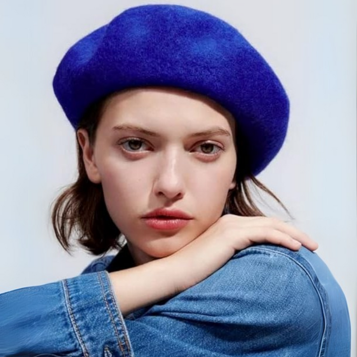 Classic French Wool Beret – Evelyne-Blue-Nora Luxe