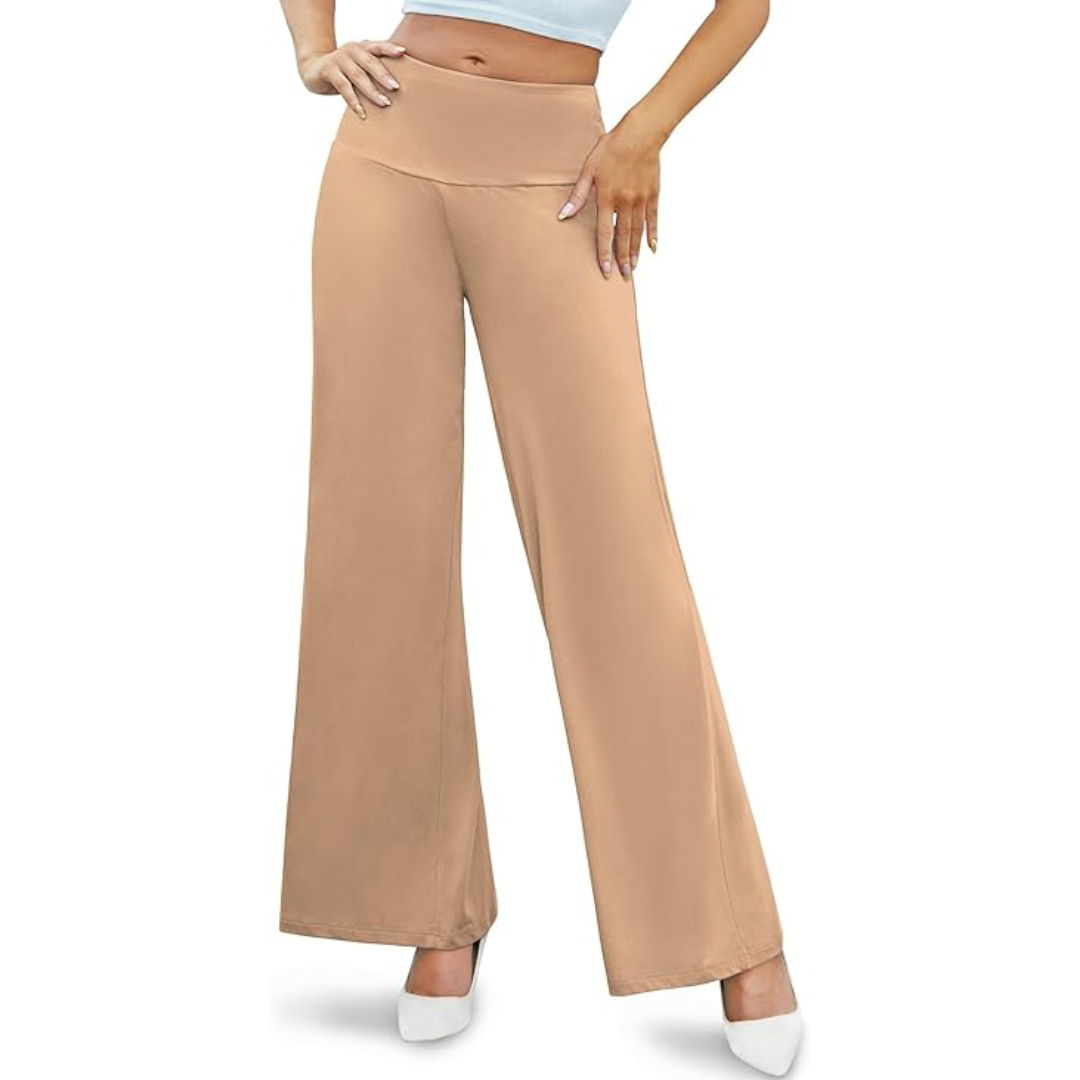 Comfortable High Waist Wide Palazzo Trousers - Oriana-Khaki-S-Nora Luxe