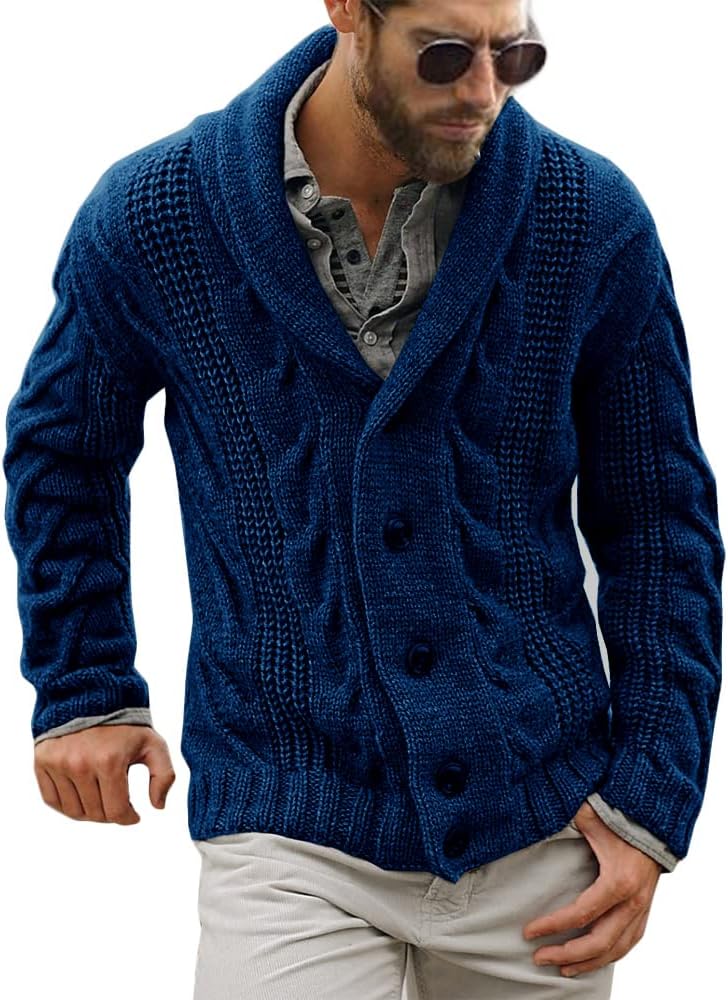 Comfortable Knitted Men's Cardigan - Lucas-Dark Blue-M-Nora Luxe