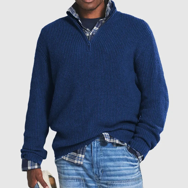 Comfortable Men's Sweater with Half Zip – Milan-Dark blue-S-The Livary