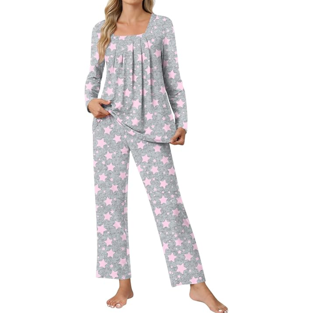 Comfy 2-Piece Lounge Pajama with Pockets - Laetitia-Star Gray-M-Nora Luxe