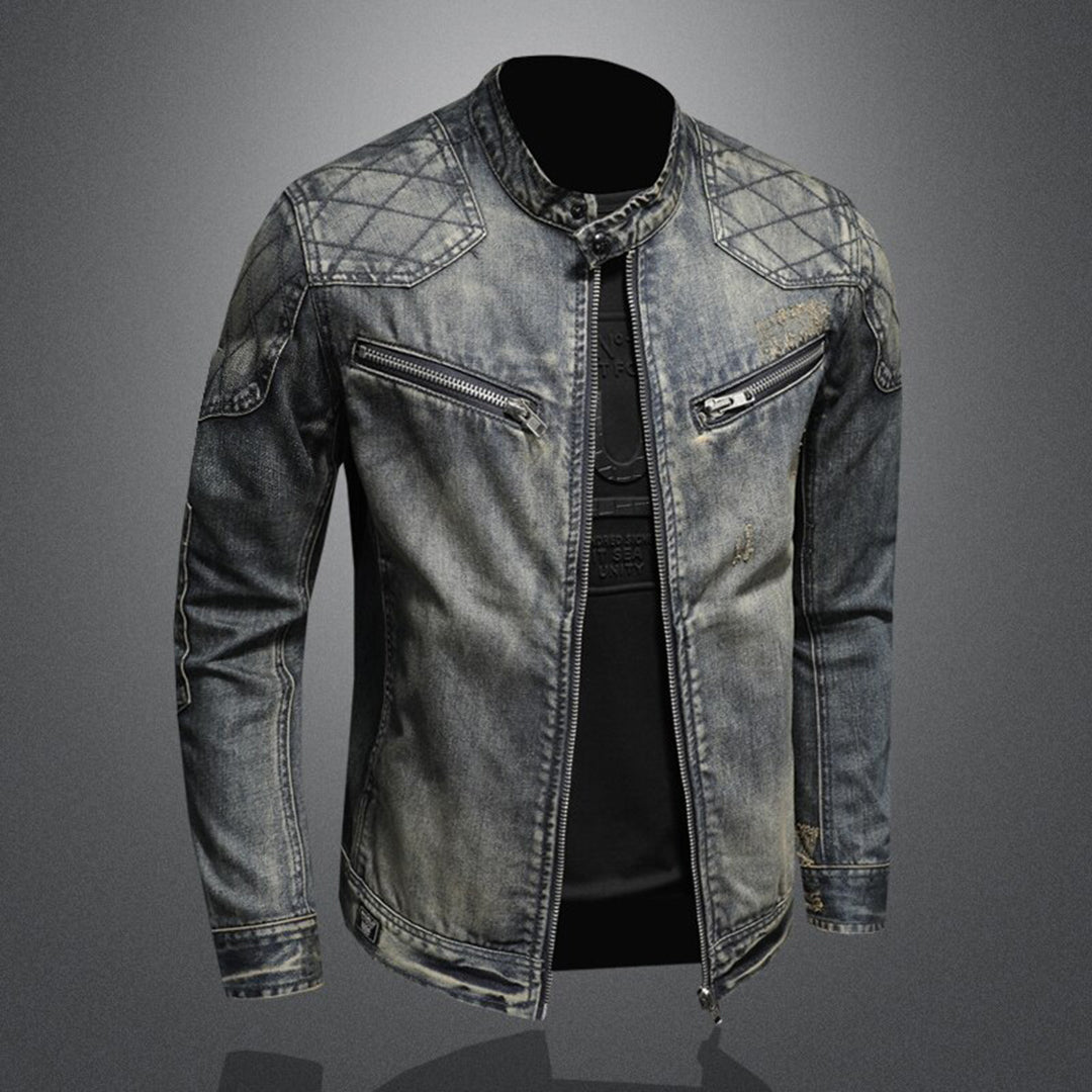 Cool Denim Jacket for Men - Rafael-Denim with Flag-S-Nora Luxe