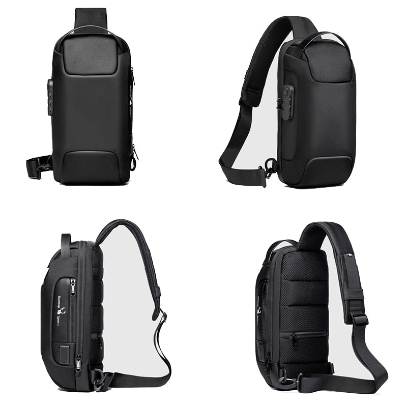Compact Water-Resistant Crossbody Bag for Men – Anti-Theft with USB Charging