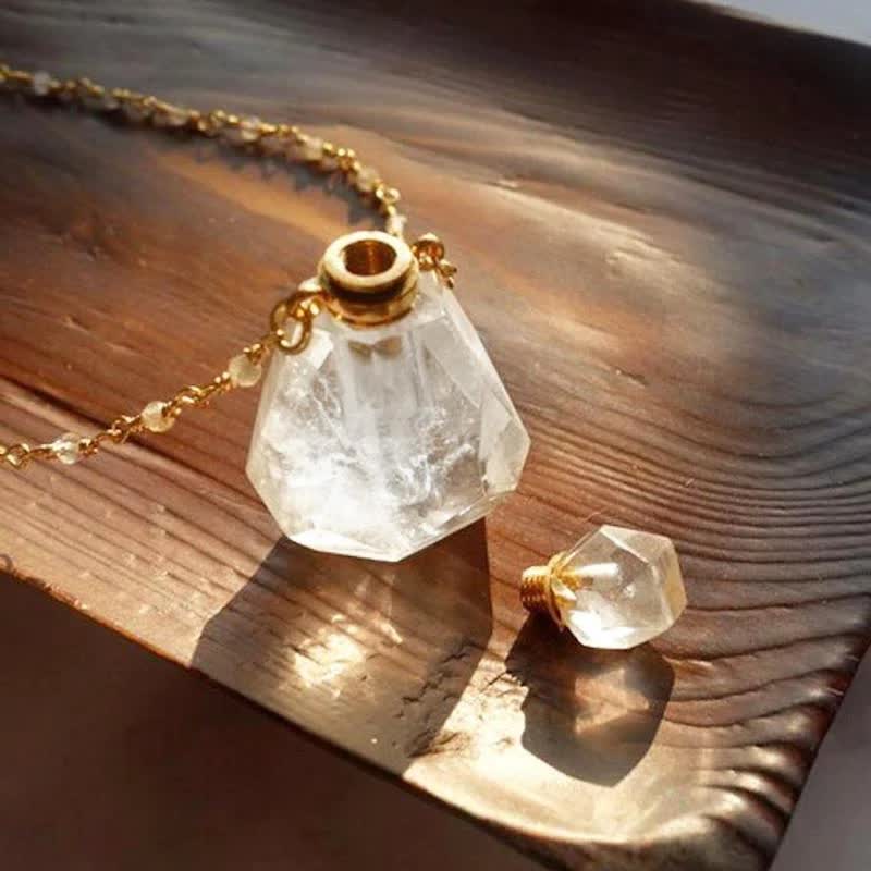 Crystal Perfume Bottle Necklace - Iris-Rose quartz-Nora Luxe