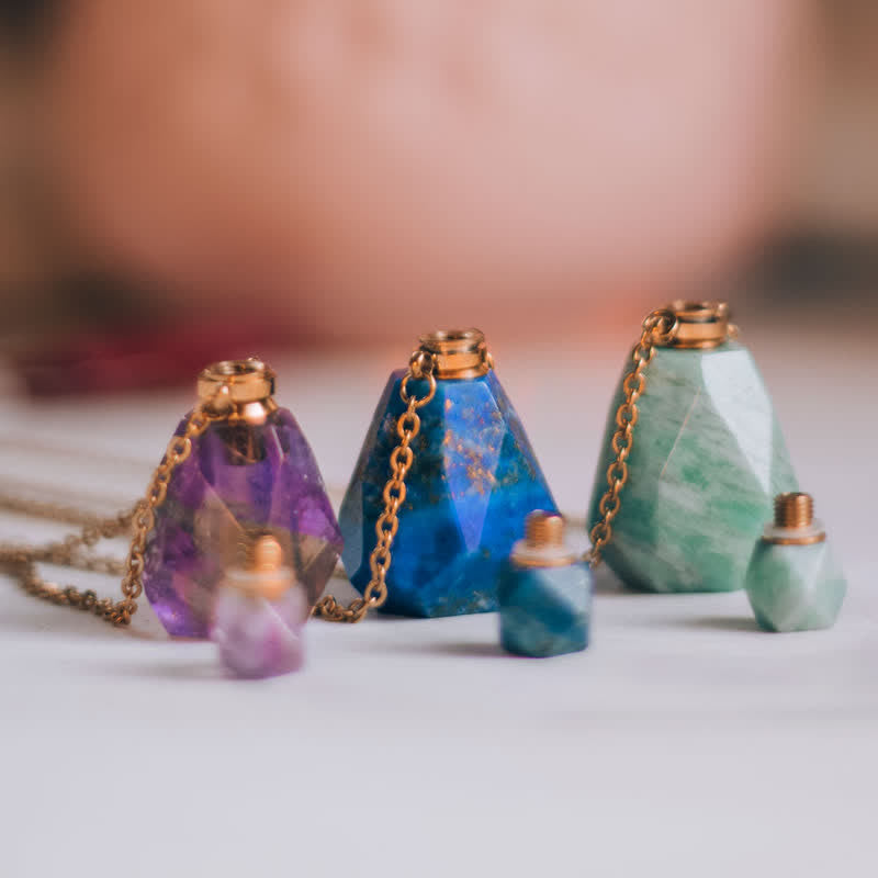 Crystal Perfume Bottle Necklace - Iris-Rose quartz-Nora Luxe