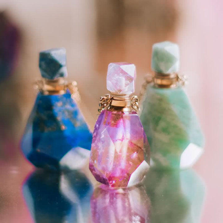 Crystal Perfume Bottle Necklace - Iris-Rose quartz-Nora Luxe