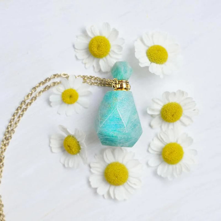 Crystal Perfume Bottle Necklace - Iris-Rose quartz-Nora Luxe