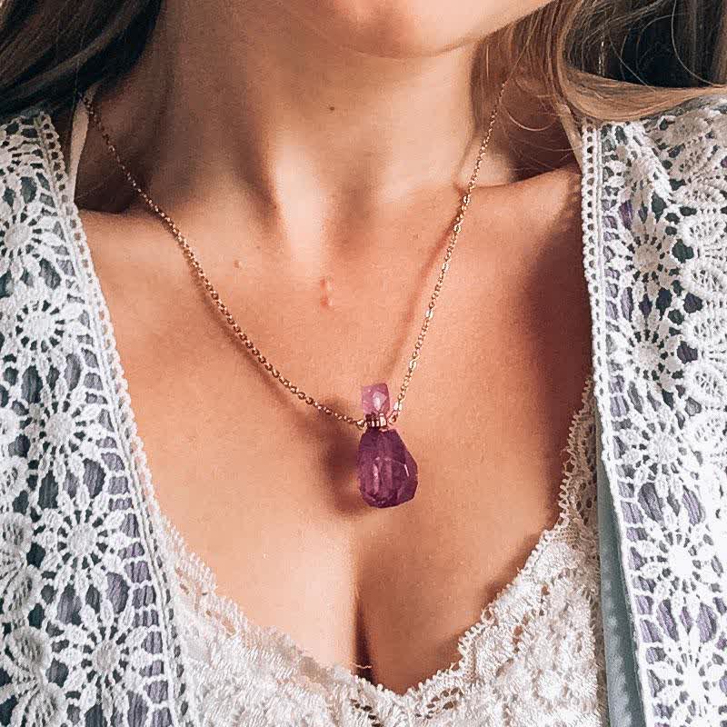Crystal Perfume Bottle Necklace - Iris-Rose quartz-Nora Luxe