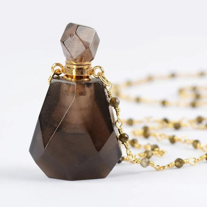 Crystal Perfume Bottle Necklace - Iris-Smoky quartz-Nora Luxe