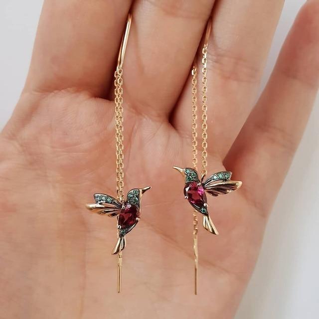 Cute Hummingbird Enamel Earrings with Zirconia - Amalia-Red-Nora Luxe