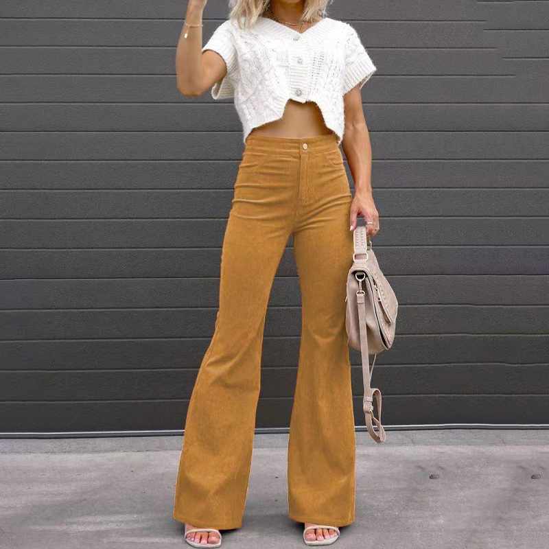 Ladies' wide-leg trousers made from organic cord with a high waist – Elegance Spice