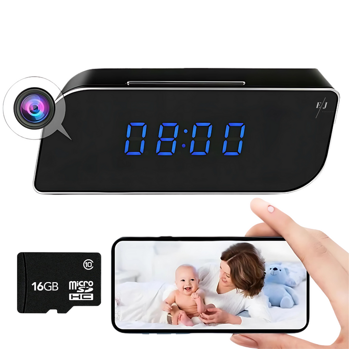 Digital Alarm Clock with Hidden Surveillance Camera – StealthClock Cam-16 GB-Nora Luxe