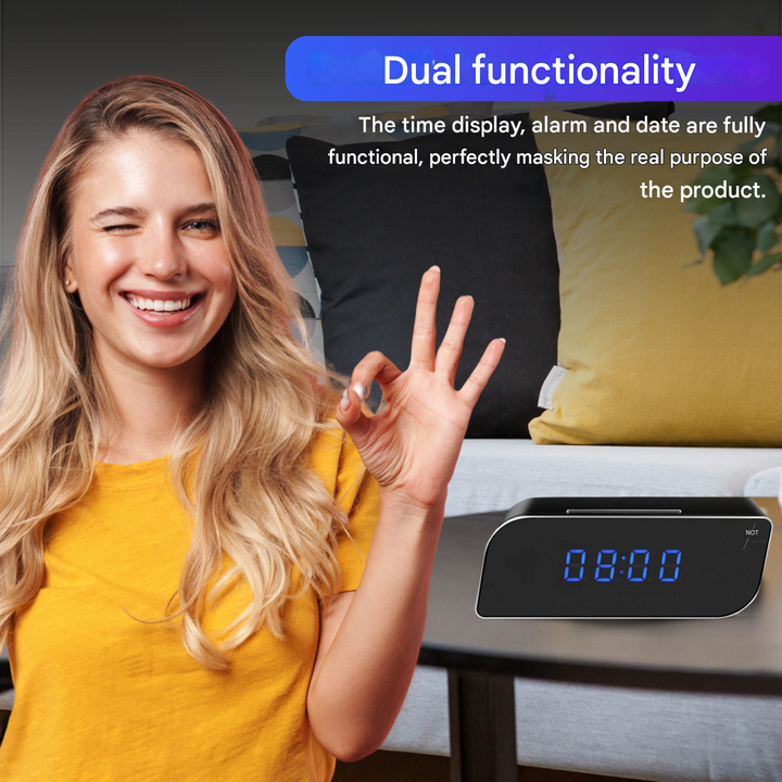 Digital Alarm Clock with Hidden Surveillance Camera – StealthClock Cam-No memory-Nora Luxe