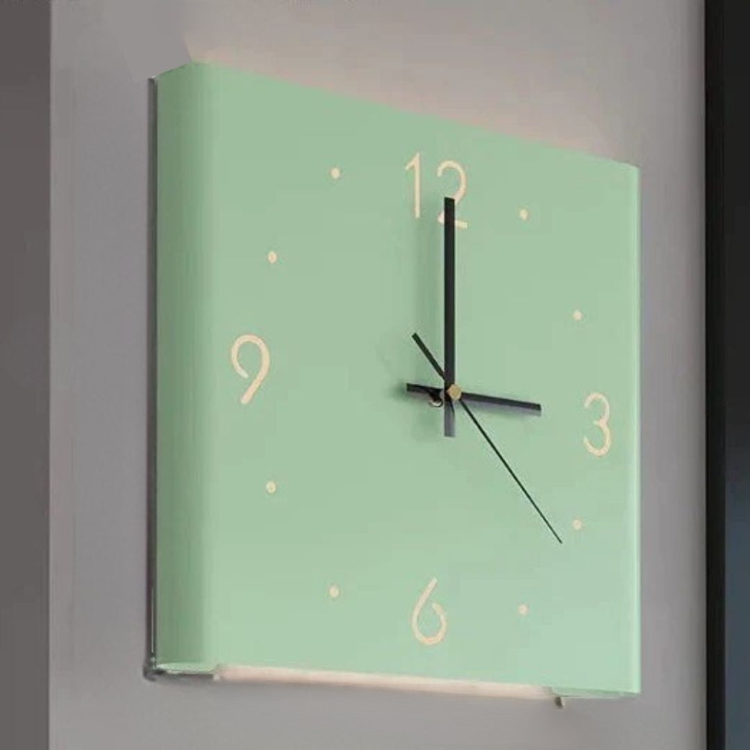 Double-sided Square Wall Clock with Lighting - TimeLume-Green-Nora Luxe