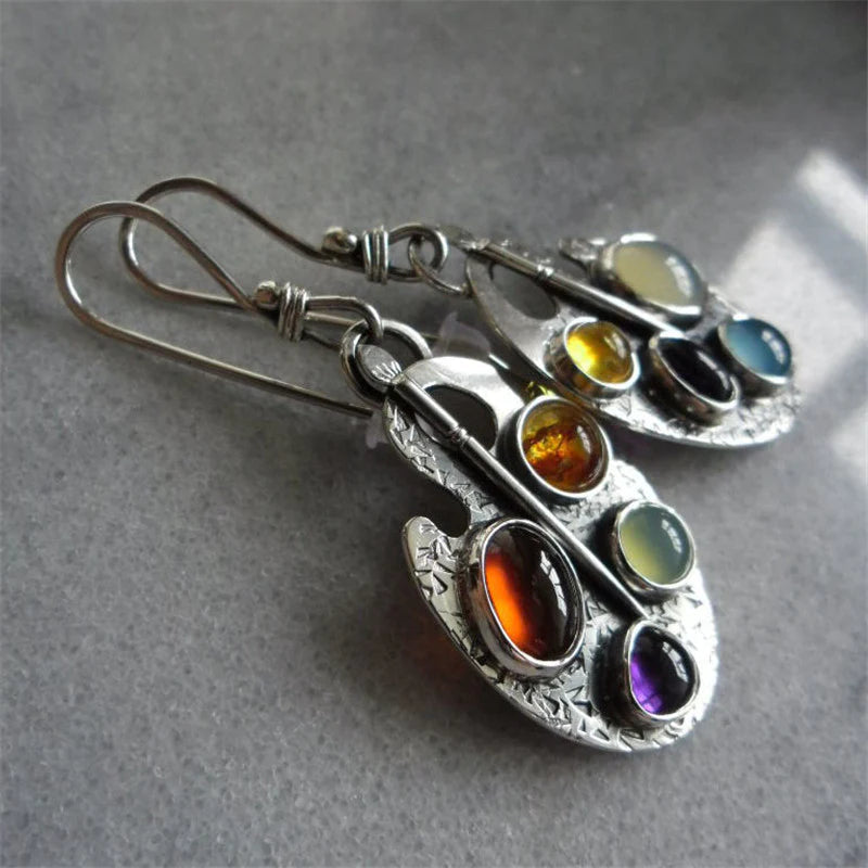 Earrings with Multicoloured Stone Pendant - Levana-Nora Luxe