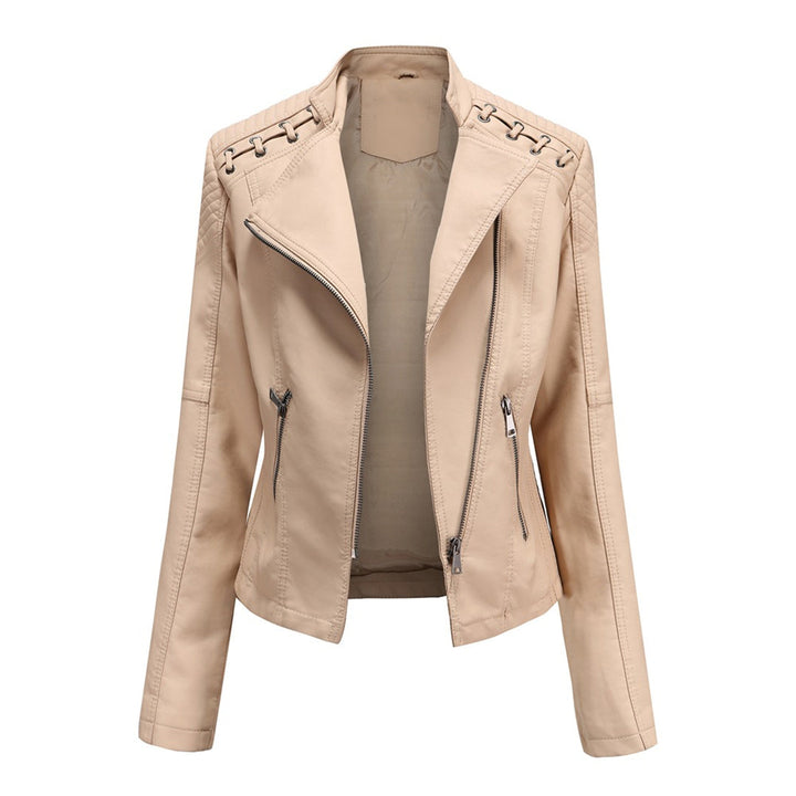 Elani - Trendy Leather Jacket for Women-Beige-S-Nora Luxe