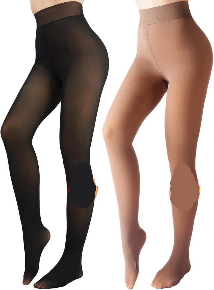 Fleece-lined Tights - Nova-Black + Brown-XS-Nora Luxe