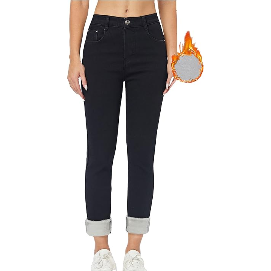 Fleece-Lined Women's Thermal Jeans - Hannah-Black-XS-Nora Luxe