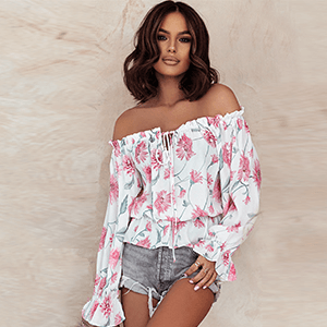 Floral Women's Chiffon Blouse with Ruffled Sleeves - Elvira-Beige-S-Nora Luxe