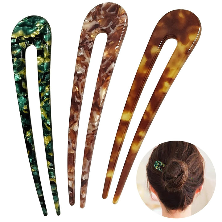 French Turtle Hair Forks - U-shaped Hair Pins-Set 2-Nora Luxe