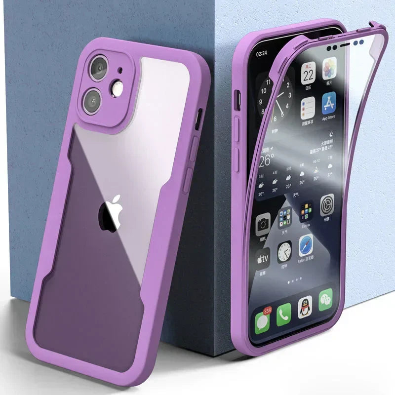 Full-Cover Clear Shockproof Phone Case with Lens & Screen Guard – 1+1 FREE-Purple-IPhone 13 Pro-State of Style