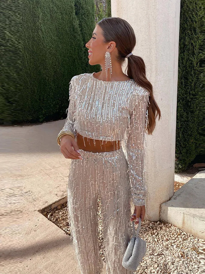 Glamorous Sequin Two-Piece for Women – Celina-Beige-S-Nora Luxe