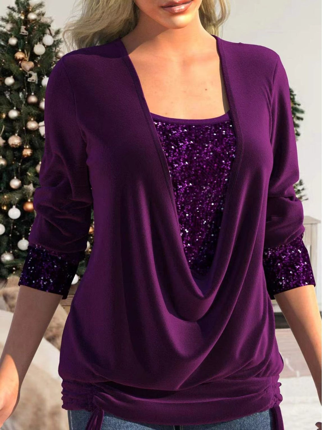 Glamour and Comfortable Sparkle Top - Luna-Purple-S-Nora Luxe