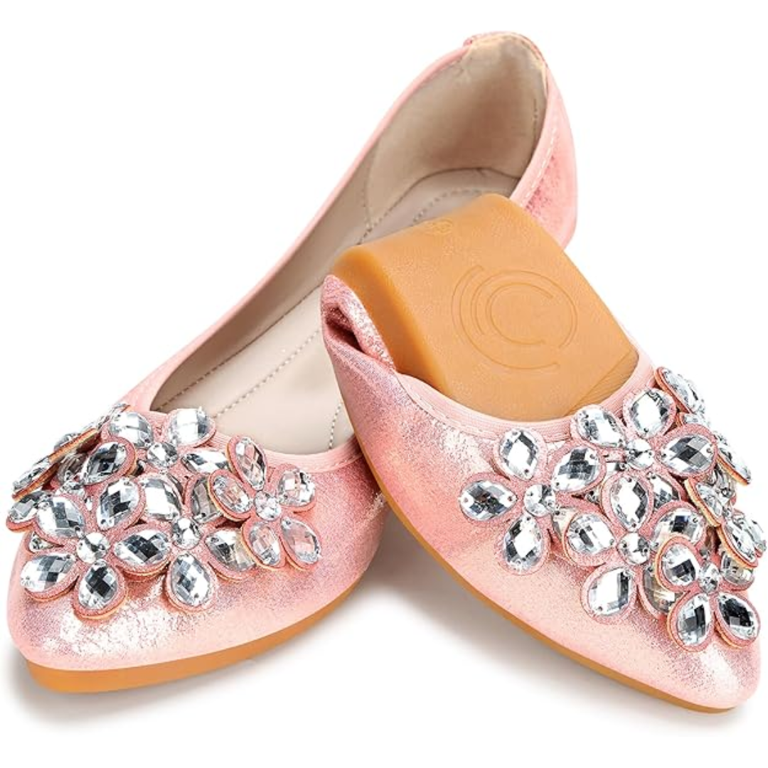Glittering Rhinestone Ballerina Flats - Yelena-Pink-3.0-Nora Luxe