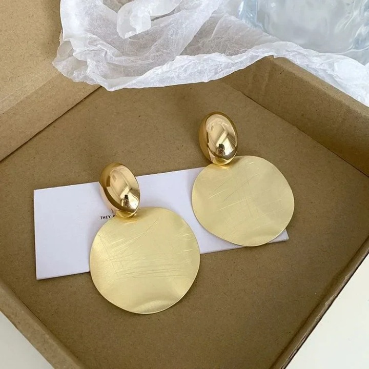 Gold Earrings with Round Pendants - Amaya