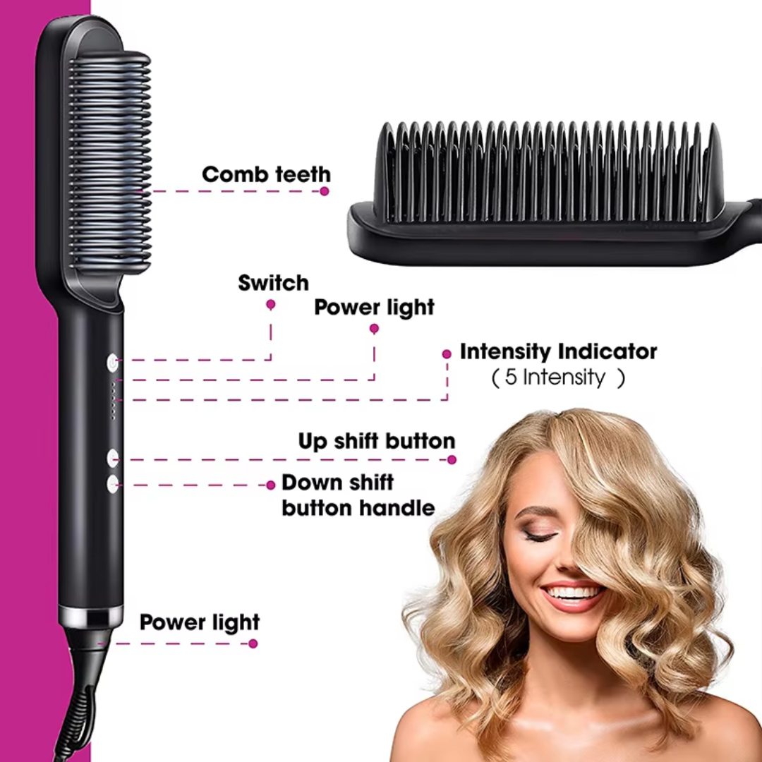 Hair Styler Brush – 5 Heat Settings, Fast Heating-Black-Nora Luxe