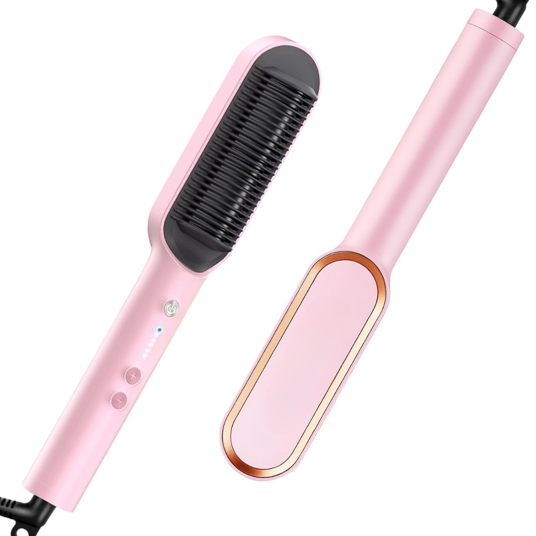 Hair Styler Brush – 5 Heat Settings, Fast Heating-Pink-Nora Luxe
