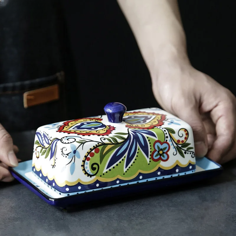 Hand-painted Butter Dish in Tuscan Style - TuscanCharm-Nora Luxe