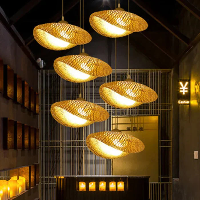 Handmade Rattan Pendant Lamp - RayaLicht-A - 15.75 in-Nora Luxe